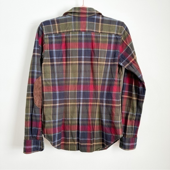 Ralph Lauren Blue Green Plaid Button Down Shirt w Brown Suede Elbow Patches sz 6 - Picture 3 of 4